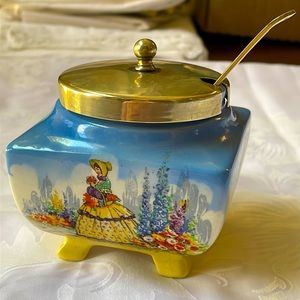Antique 1920’s relish preserve sugar bowl Sandland ware Lancaster lid & spoon